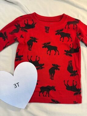 Little Blue House - 2T Cozy Red Moose Long Sleeve Ribbed Knit Kids Tee